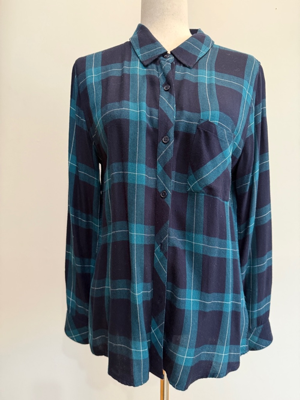 Rails Navy and Teal Plaid Button-Down Shirt